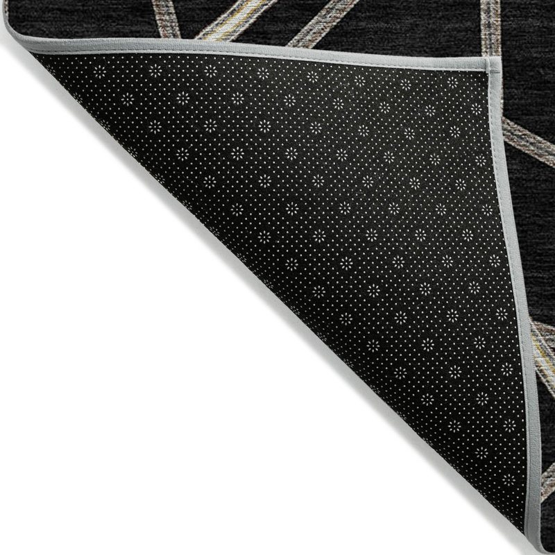 Tapis extérieur lavable à motif géométrique noir ivoire et brun 5 pi x 8 pi