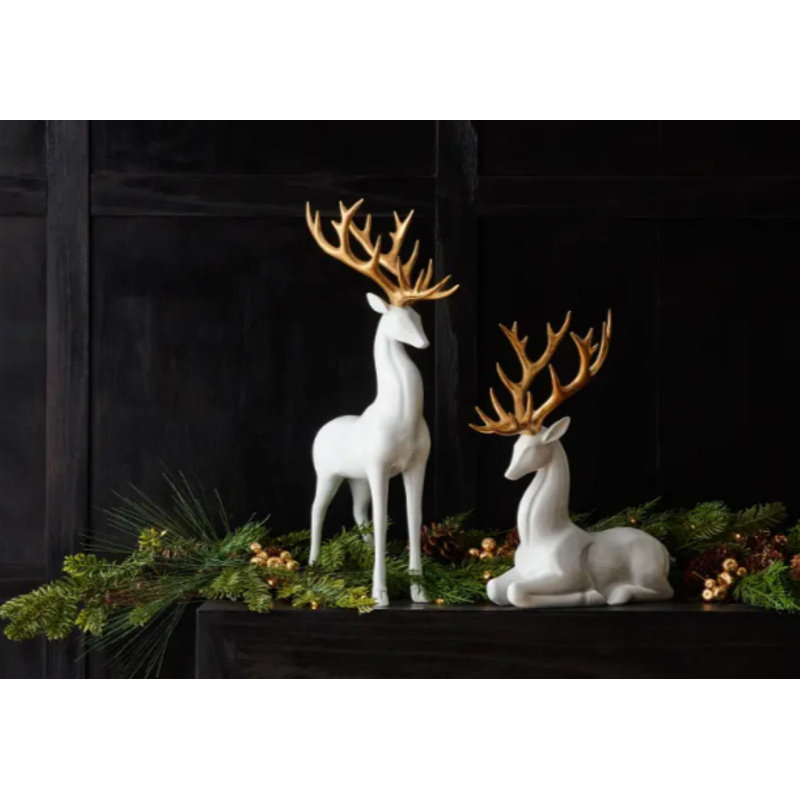 Ensemble de 2 cerfs en résine 13 po h, 18 h