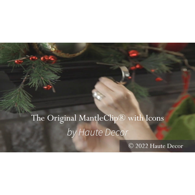 Matte Black Metal MantleClip Stocking Holders with Holiday Icons, 4-Pack