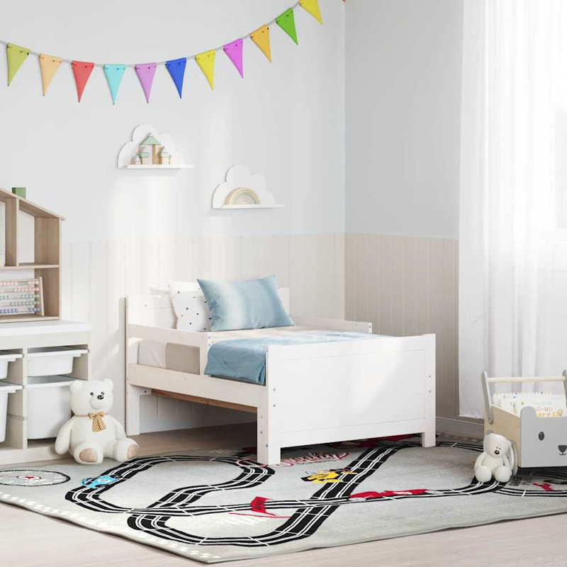 Bed Frame with Headboard Engineered Wood Kid Modern Child's Structure, White