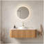Meuble-lavabo de salle de bain 48 po Dina, meuble-lavabo rayé à bords arrondis avec 2 tiroirs, lavabo rond en céramique blanc mat et plateau en pierre frittée blanc de Carrare, pré-assemblé, grain de bois naturel