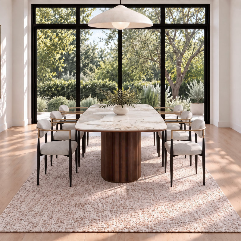 Ensemble de salle à manger 9 pièces avec table en pierre frittée de 78,7 po et chaises rembourrées