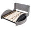 Lit plateforme tapissier en velours gris pour grand lit avec tête de lit à oreilles, 1 grand tiroir et 2 unités de rangement latérales avec tête de lit grise et tabourets-118033774