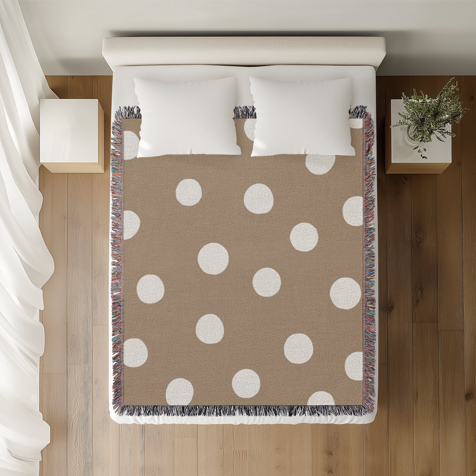 Leonore Cotton Hand Woven Throw Blanket, 60" x 80"- Queen, Beige