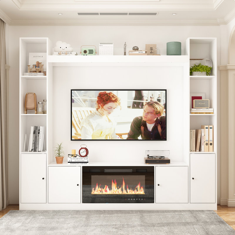 Media Centre With Electric Fireplace Heater, White