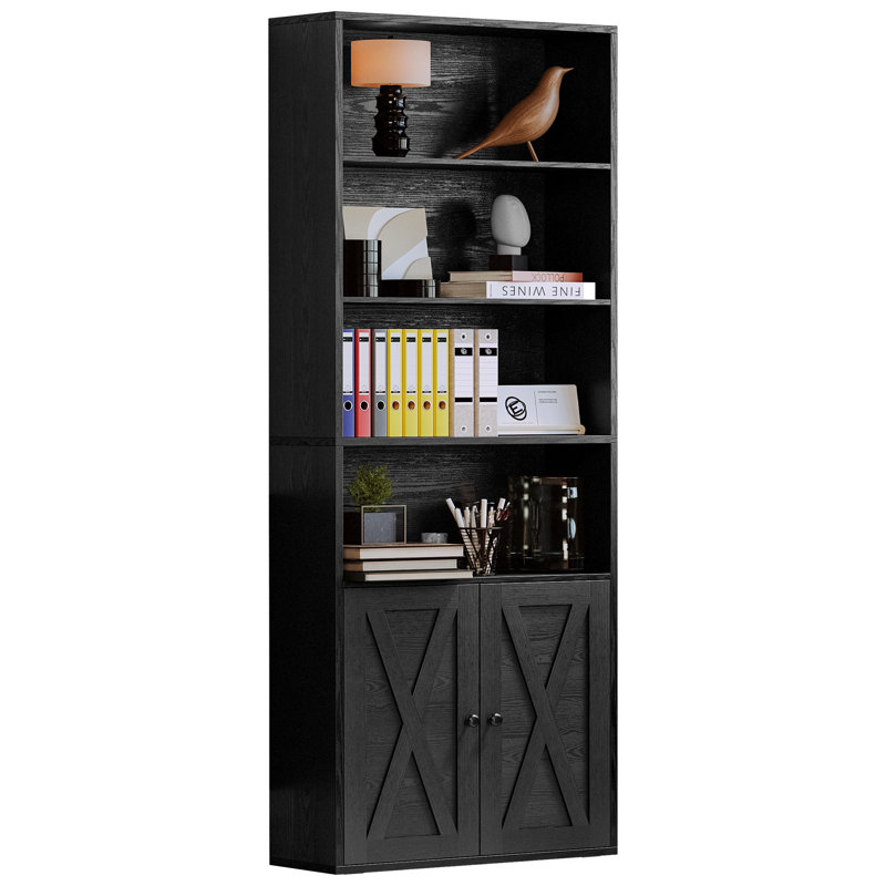 Manito 70.9" H x 23.6" W Standard Bookcase with Door, Modern 6-Tier Bookshelf with Storage, Modern Bookcases Floor Standing Display Shelf for Living Room, Home Office