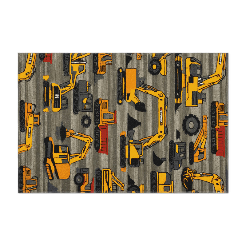 Transportation Gray Indoor and Outdoor Area Rug, Rectangle 5' x 7'