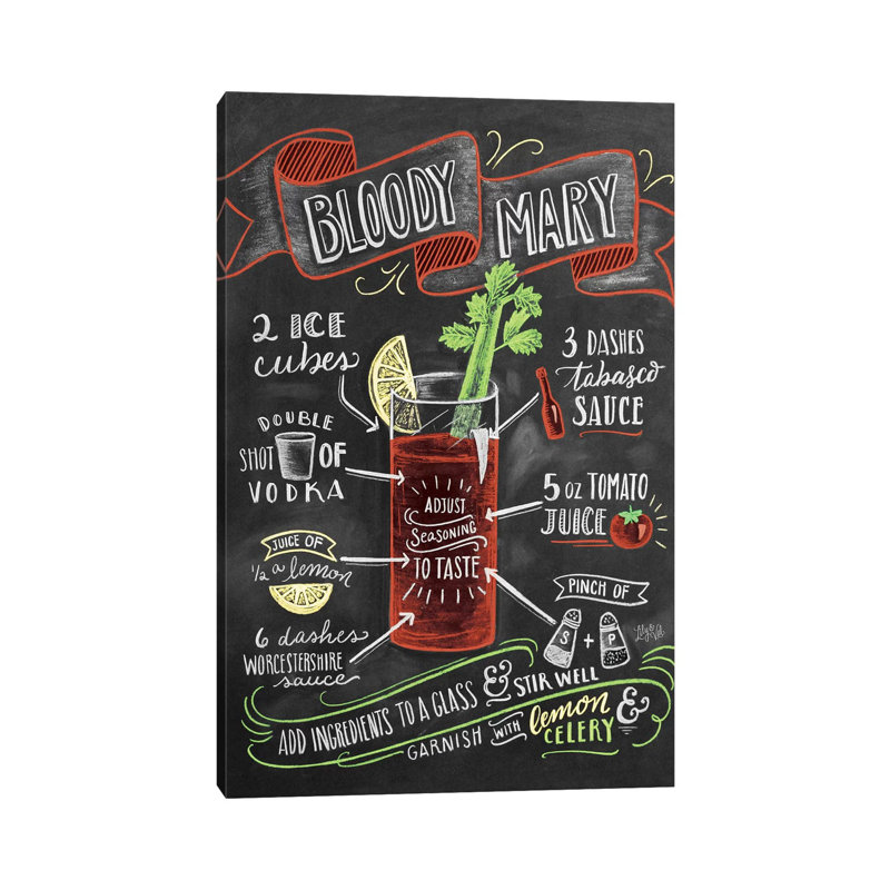 Bloody Mary Recipe - Print on Canvas, 30.48cm H x 20.32cm W x 1.91cm D, Wrapped Canvas
