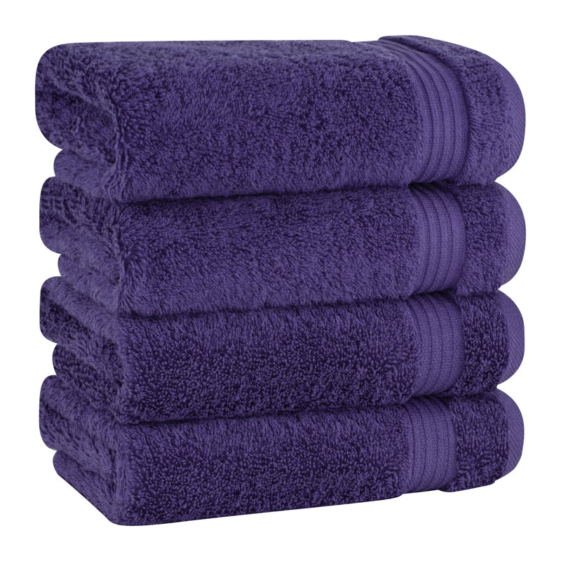 100% Cotton Turkish  Hand Towel Set, 4 Piece Soft, Absorbent Hand Face Towels, Purple