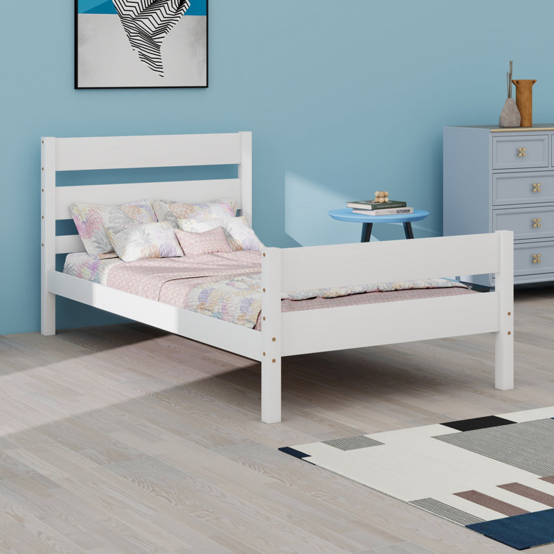 Lit en bois avec tête et pied de lit, Blanc