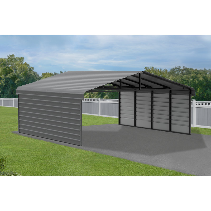 Arrow Steel Carport with 2 Side Wall Kits, White, 9'10" H x 20'3" W x 19'3" D