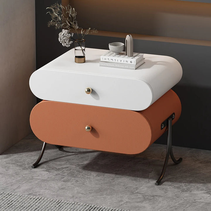 Myland Luxury Modern Bedside Table Drawers Minimalistic, White/Orange