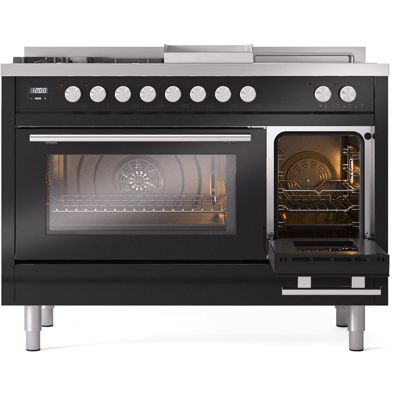 ILVE ProfessionalPlus II 48 Dual Fuel Range, knobs, Glossy Black, Liquid Propane