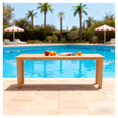 Table de salle à manger d'extérieur 68,9 pouces au fini teck, table de patio rectangulaire pour le jardin HiPS