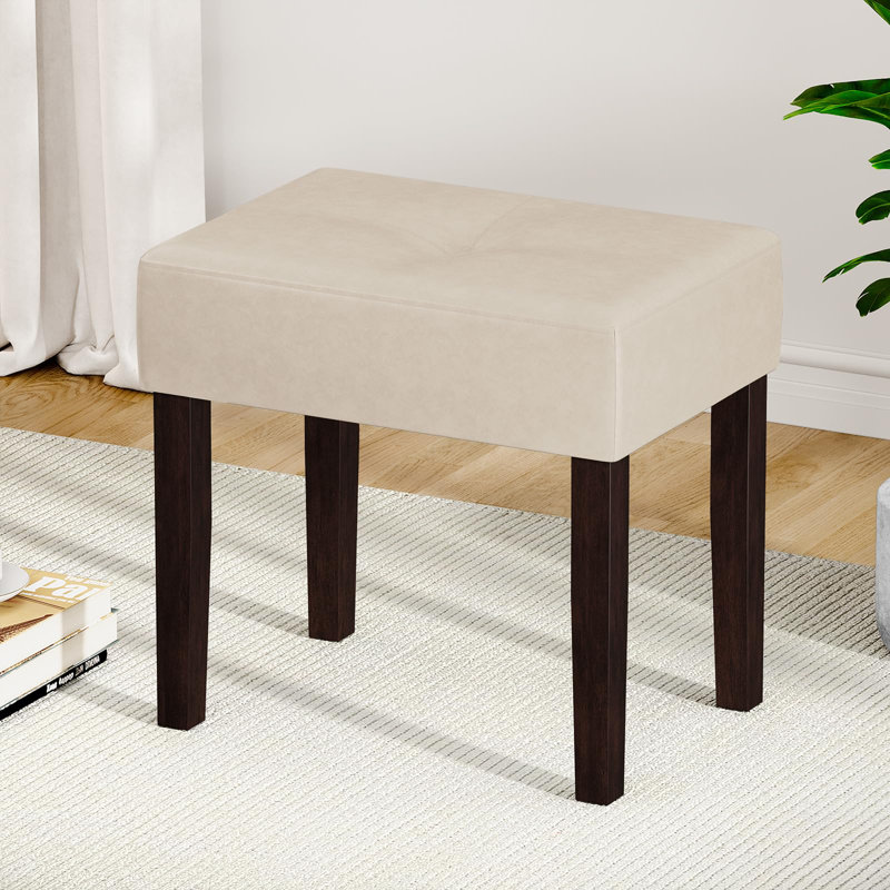Nakendra PU Leather Rectangle Ottoman Stool,Bench Chair for Living Room,Bedroom, Beige, 17.9" H x 18.7" W x 12.9" D
