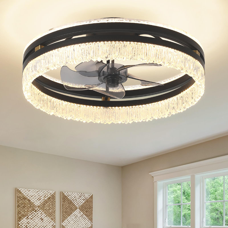 19.7 inch Low Profile Matte Black Dimmable LED Ceiling Fan Light with Remote Control for Dinning Room and Bedroom 48w, Black