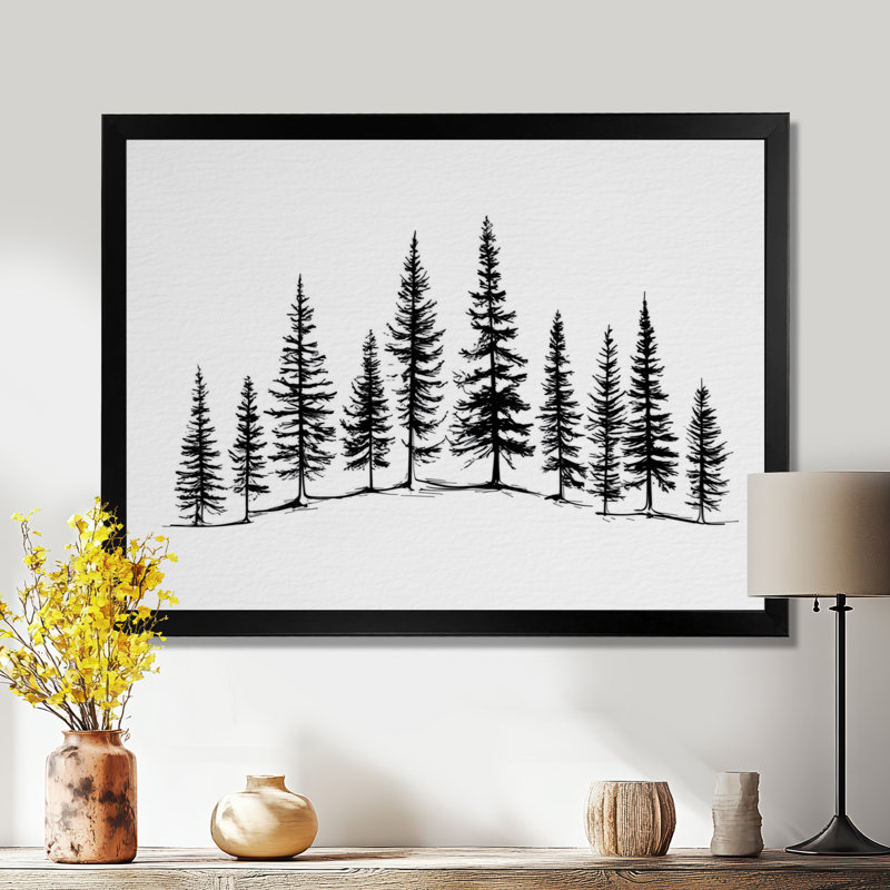 «Pine Tree Forest In Winter Wonderland», reproduction d'art sur toile Nature, H 34 po x l 44 po, Cadre photo unique, Noir