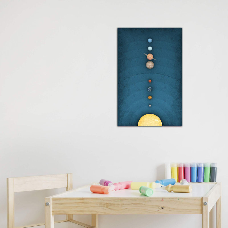 Système solaire sur bleu I - impression, Pas de tapis, Toile tendue, H 12 po x l 8 po x P 0,75 po