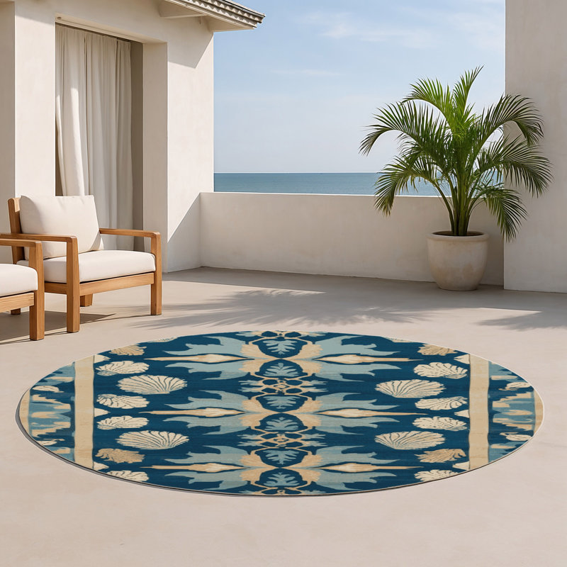Tapis turc intérieur / extérieur beige, Rond 5 pi