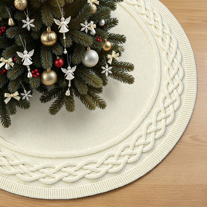 Jupe de sapin de Noël en maille torsadée, blanche, 91 cm, 36 pouces, Blanc