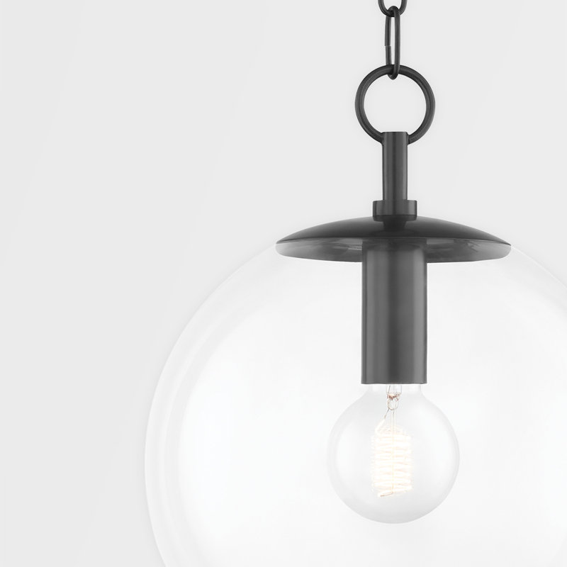 Old Bronze and Clear Glass Globe Pendant Light