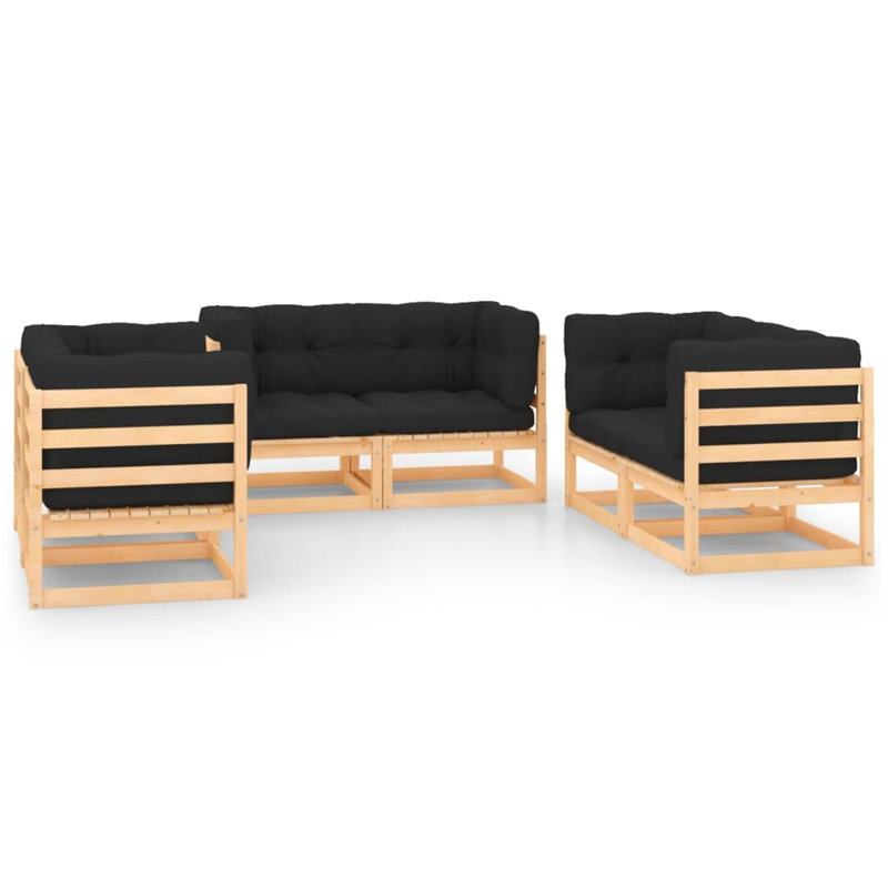 Ensemble de salon de jardin en bois de pin massif, tissu (100% polyester), Brun, Anthracite
