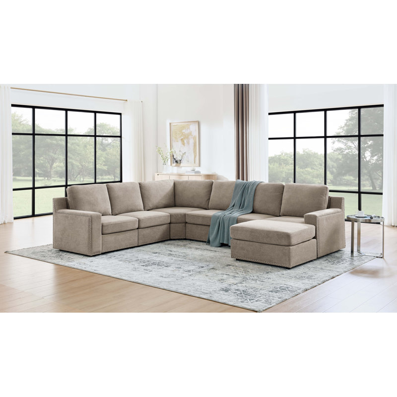 Canapé modulaire rembourré 7 pièces Ruriko, Mélange de polyester brun clair