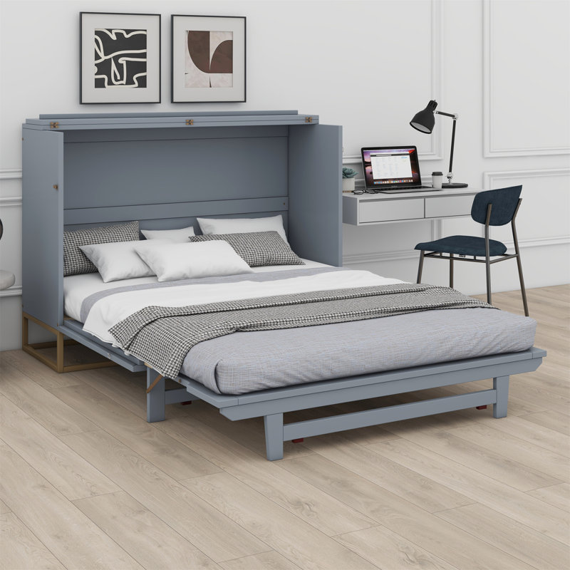 Lit escamotable avec pieds en fer, design moderne, Gris
