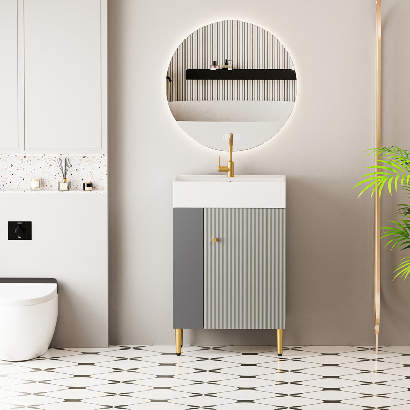 Meuble-lavabo 21,6 po avec lavabo en céramique et tablette ouverte ouverte, gris 24Vb06-21Mgl