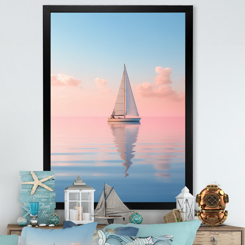Reproduction sur toile de solitaire «Voilier solitaire», H 32 po x l 24 po x P 1 po, Cadre simple noir