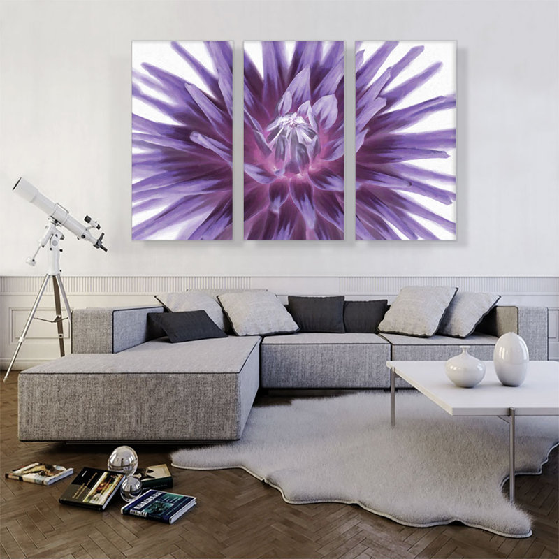 «Big Purple Flower Home Decor», ensemble de 3 reproductions d'art sur toile tendue, H 40 po x l 60 po x 1,5 po