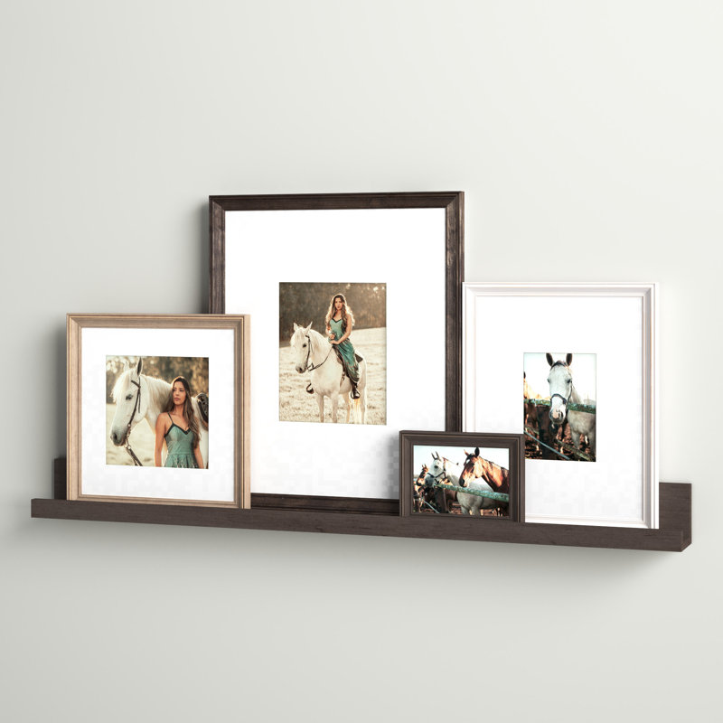 Augu Wood Beveled Picture Frame - Set of 4 with Mat, Brown/White