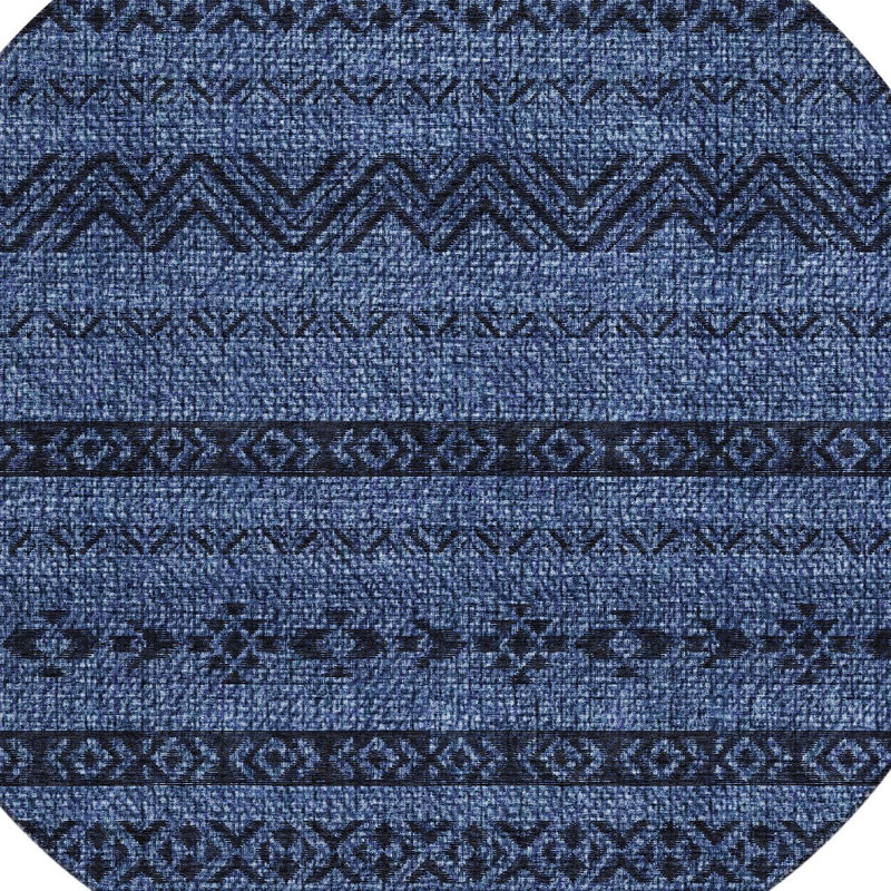 Tapis rond lavable 8 pi bleu marine et noir Southwestern