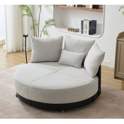 Grand fauteuil de travail pivotant à 360 °, gris, support de téléphone réglable, avec coussin lombaire, 2 rotations de beauté rondes larges de 54,26 po, gris, magnifique