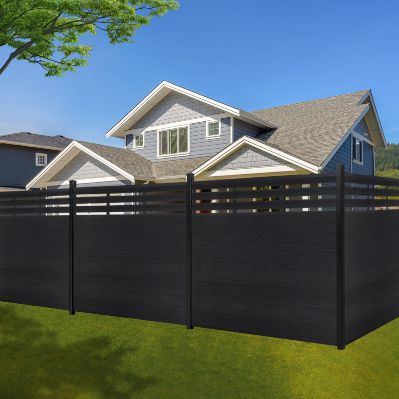 6Ft H Semi-Closed Composite Privacy Fence Panels With Post, 6 ft. H x 6.3 ft. W, Black