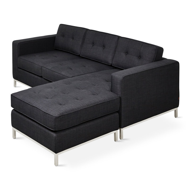 Jane Chaise Sectional, Totem Pebble, Stainless Steel, 30" H x 82" W x 65" D
