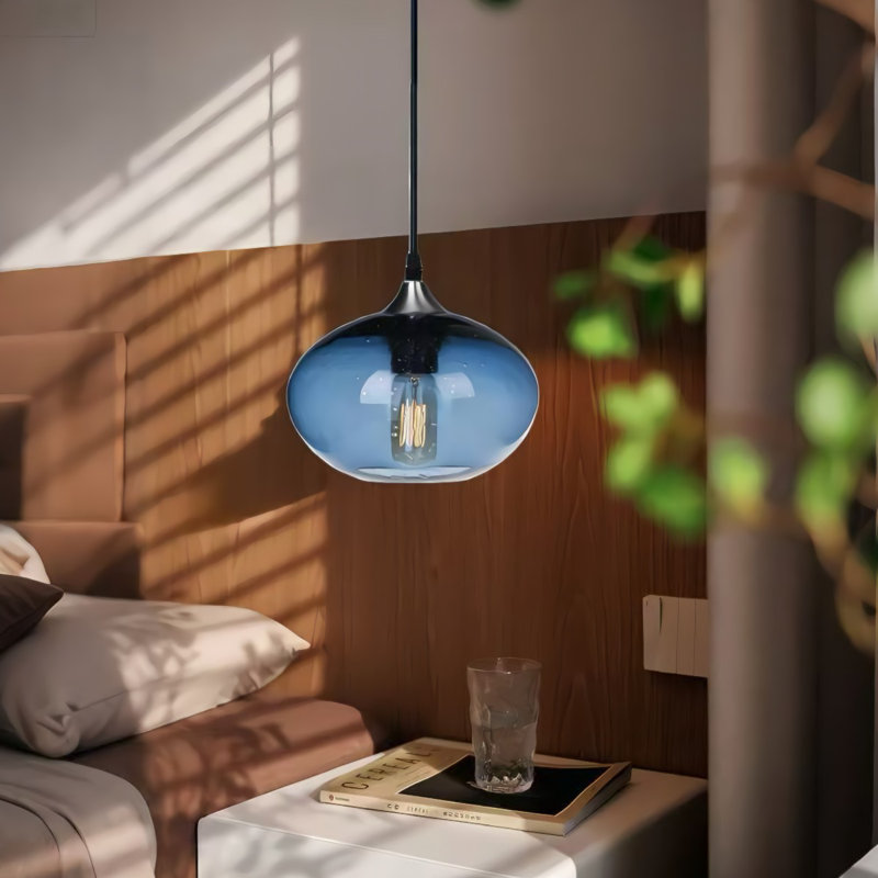 Luminaire suspendu circulaire en verre à bulles 9 pouces