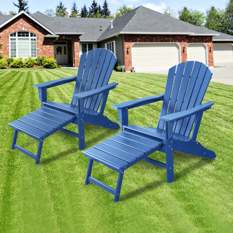 HDPE Folding Adirondack Chair with Detachable Footrest, Weather Resistant, Navy