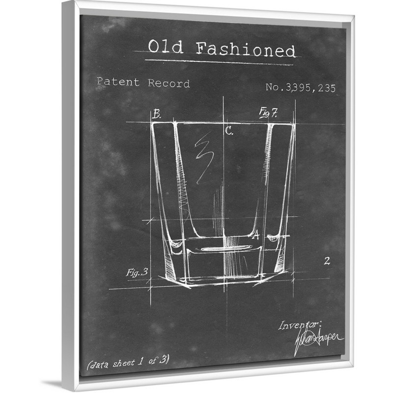 Barware Blueprint I - Impression sur toile, H 31,7 po x l 25,7 po x P 1,75 po, Cadre flottant blanc