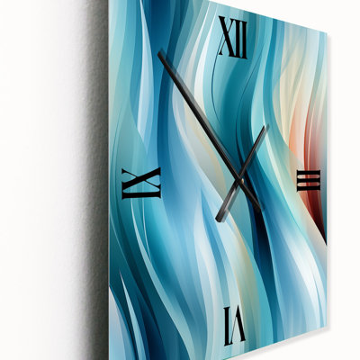 Horloge murale abstraite rayée en métal Blue Harmony Of Waves