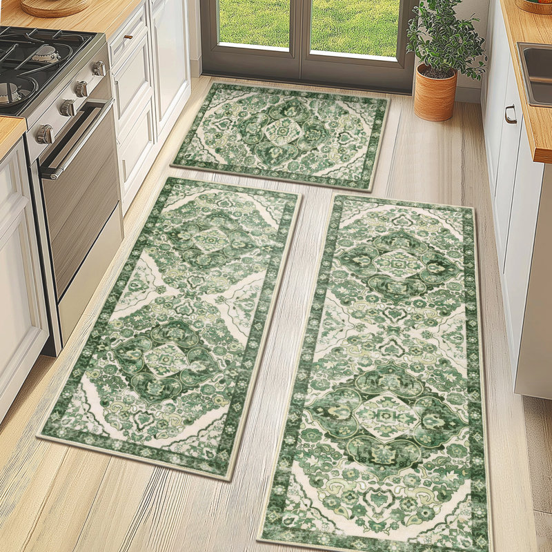 Tapis de cuisine antidérapant lavable à la machine, Vert