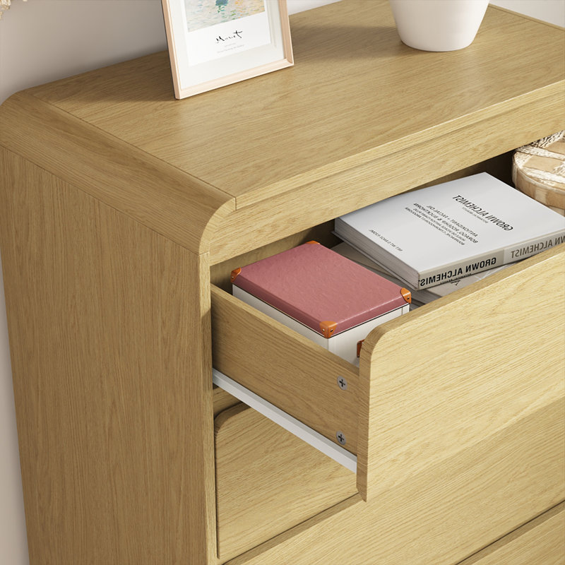 Grande commode à 5 tiroirs en bois avec coins arrondis, commode de chambre à coucher et commode, peut se combiner en commode double pour le salon et les chambres à coucher