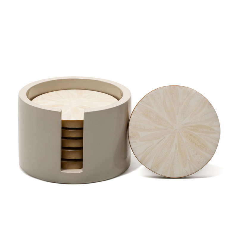 Coaster Set With Holder, Light Cream