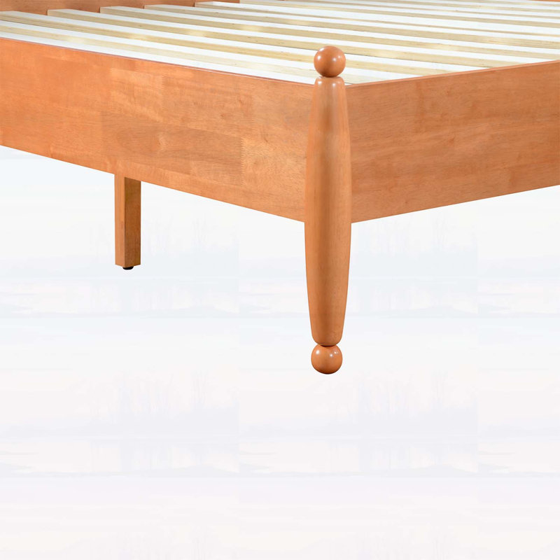 Structure de lit plateforme grand en bois avec tête de lit courbée, pieds en bois d'hévéa, support de lattes, aucun sommier requis