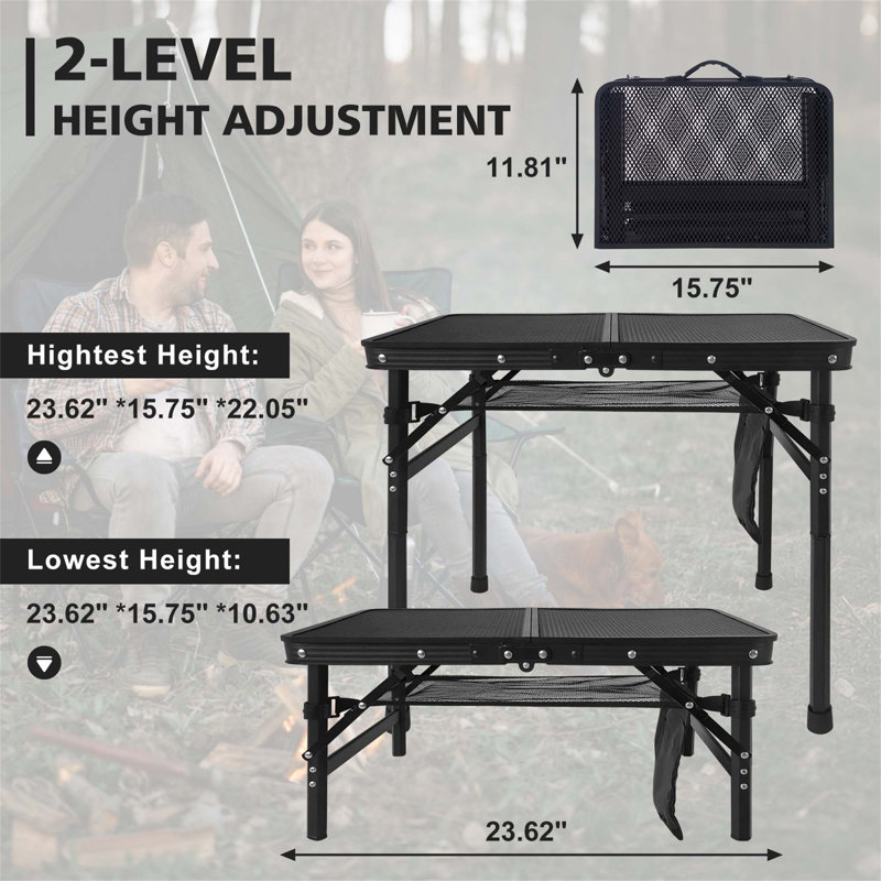 Table de camping pliante portative 2 pieds avec bureau en filet, légère et compacte pour les activités de plein air