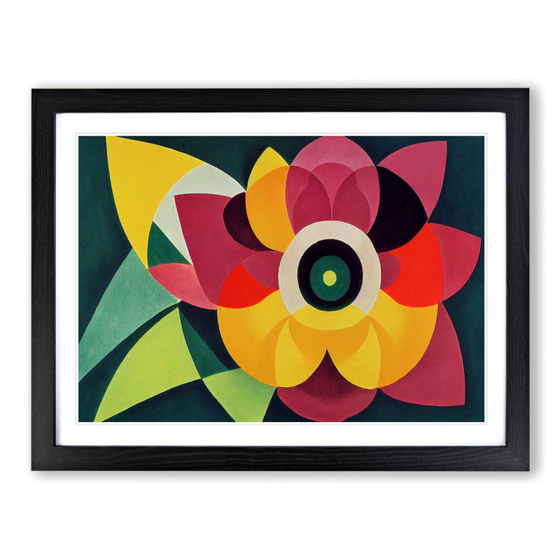 Lotus Flower Abstract - Single Picture Frame Print, 46cm H x 64cm W, Black