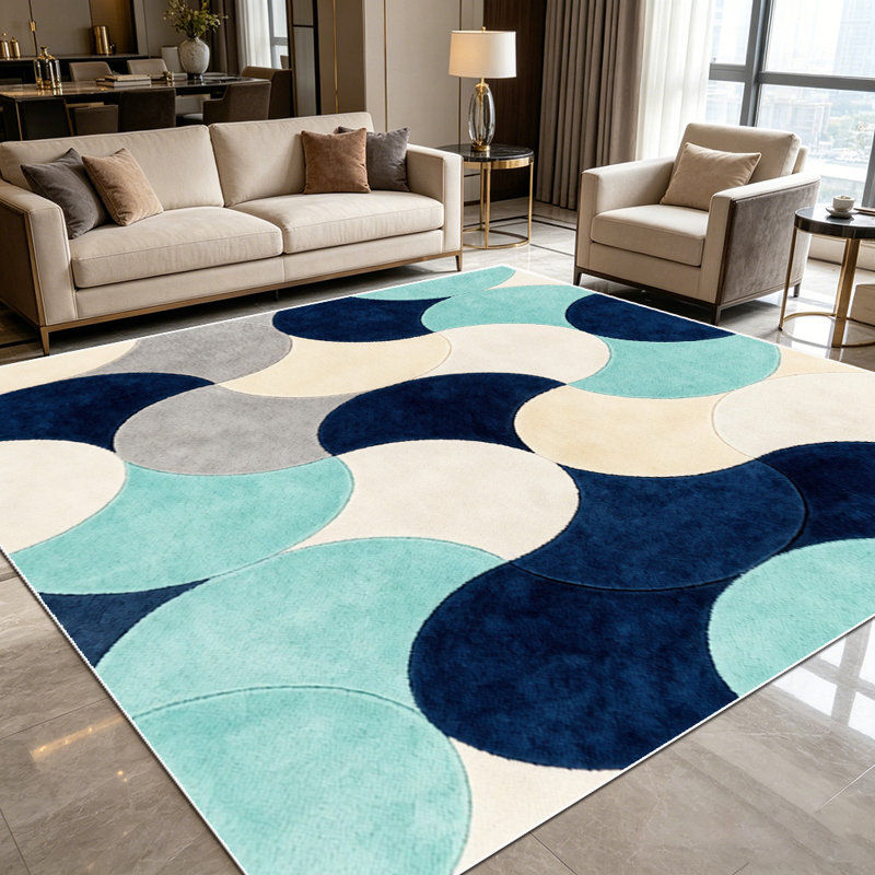 1PC Modern Geometric Overlapping Wave Circle area rugs for Living Room, Soft and Comfortable, Suitable for all seasons, easy-to-maintain, machine washable Indoor floor mat, Under Table Farmhouse suitable for dining table, bedroom, home office,...