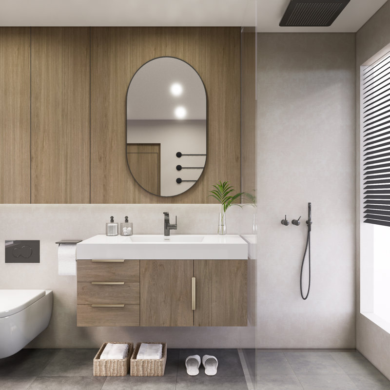 Meuble-lavabo simple mural 42 po Funston, Chêne clair
