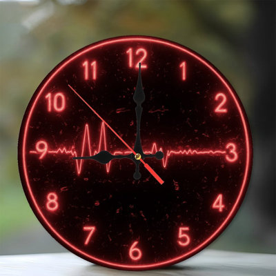 Red Neon effect Clock With Heartbeat Line