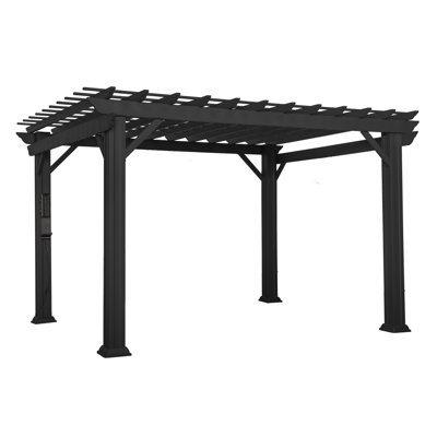 Backyard Discovery Stratford 12' x 10' Traditional Galvanized Steel Outdoor Patio Pergola Kit with Shade Sail Canopy and PowerPort